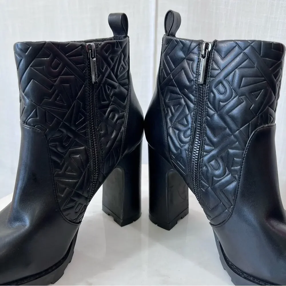 Karl Lagerfeld Ankle Boots Paris Petria Logo Quilted Square Toe Heeled Size 9.5